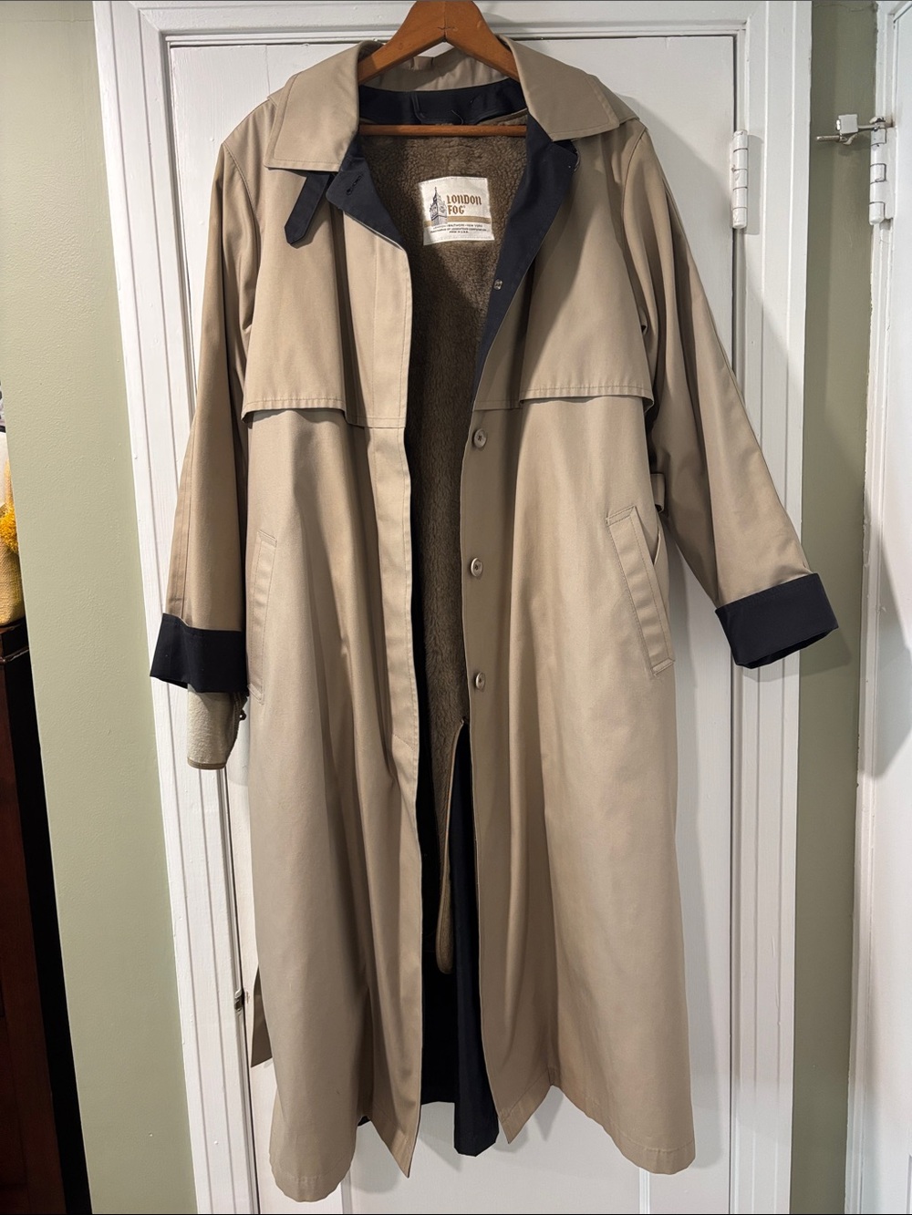 Vintage London Fog Beige Trench Coat with Black Trim